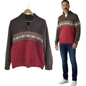 Eddie Bauer Nordic Sweater Long Sleeve Brown Red Size L